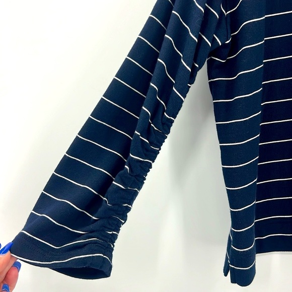 Ella Moss Reese Nautical Striped Pocket Boxy Navy & White Tee SZ XL New - Picture 4 of 13